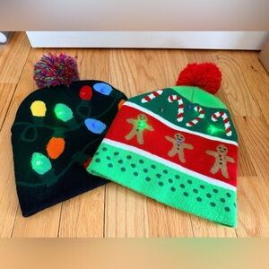 Festive LED Light-Up Kids Beanie Set - Black and Green